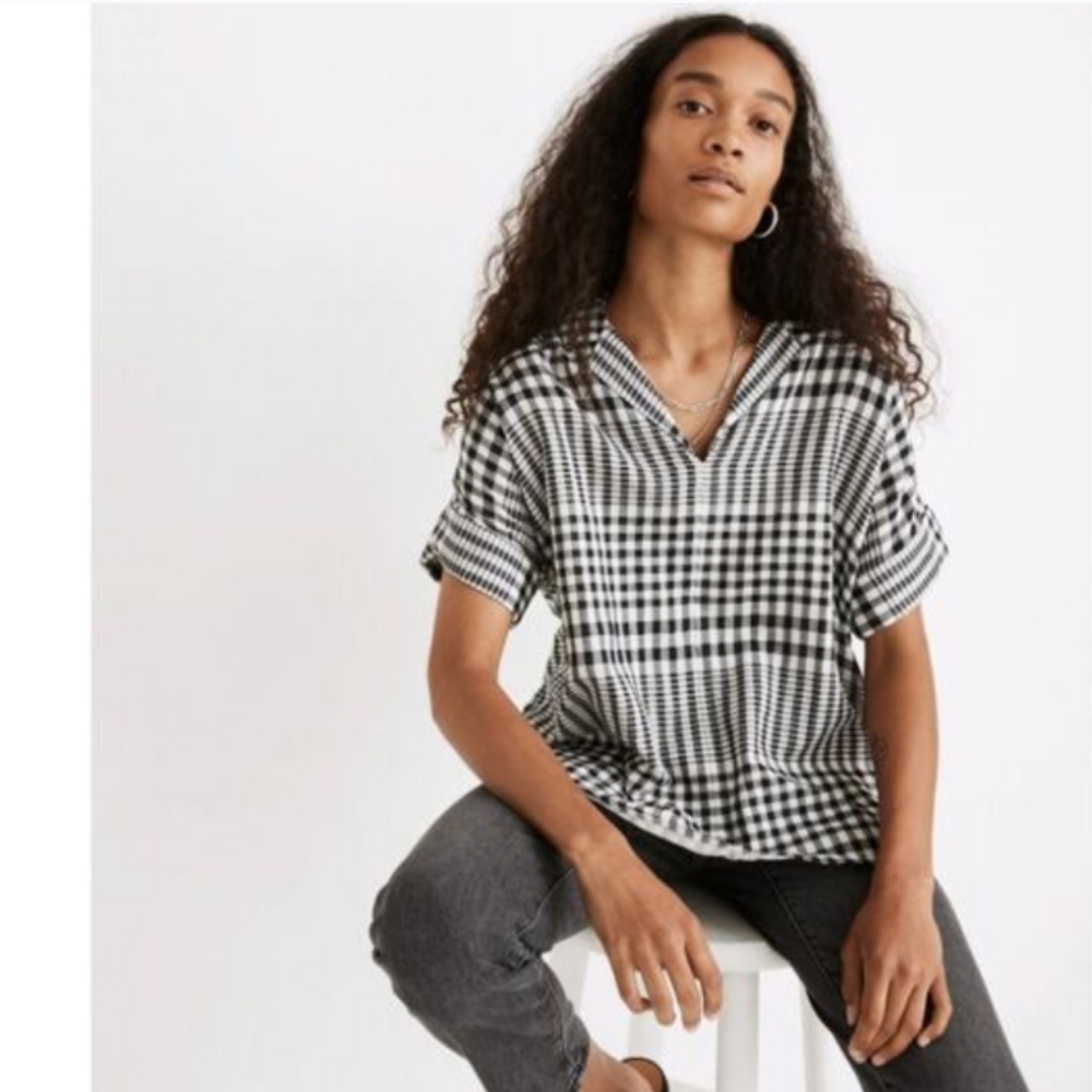 Madewell Double-Faced Hayden Popover Top in Breeney Plaid